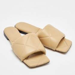 Pre Owned Bottega Veneta Beige Leather Lido Flat Sandals Size 37
