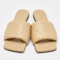 Pre Owned Bottega Veneta Beige Leather Lido Flat Sandals Size 37