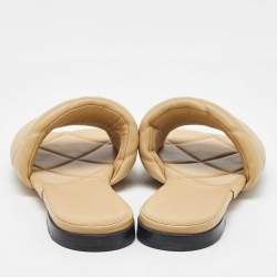 Pre Owned Bottega Veneta Beige Leather Lido Flat Sandals Size 37