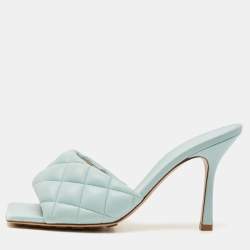 Pre Owned Bottega Veneta Light Blue Quilted Leather Lido Slide Sandals Size 39.5