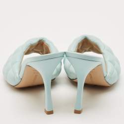 Pre Owned Bottega Veneta Light Blue Quilted Leather Lido Slide Sandals Size 39.5