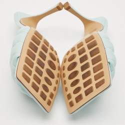 Pre Owned Bottega Veneta Light Blue Quilted Leather Lido Slide Sandals Size 39.5