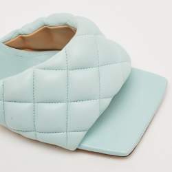 Pre Owned Bottega Veneta Light Blue Quilted Leather Lido Slide Sandals Size 39.5