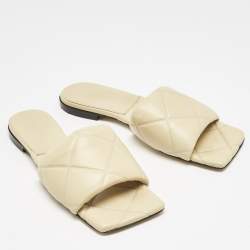 Bottega Veneta Beige Quilted Leather Lido Flat Slides Size 40