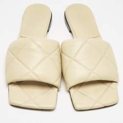Bottega Veneta Beige Quilted Leather Lido Flat Slides Size 40