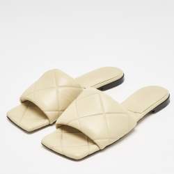 Bottega Veneta Beige Quilted Leather Lido Flat Slides Size 40