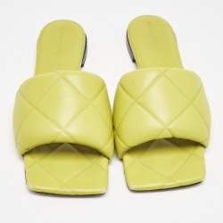 Bottega Veneta Yellow Quilted Leather Lido Flat Slides Size 40