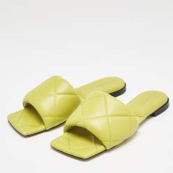 Bottega Veneta Yellow Quilted Leather Lido Flat Slides Size 40