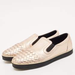 Bottega Veneta Metallic Pink Intrecciato Leather Slip On Sneakers Size 38.5