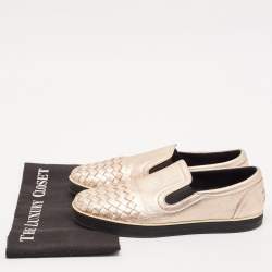 Bottega Veneta Metallic Pink Intrecciato Leather Slip On Sneakers Size 38.5