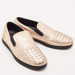 Bottega Veneta Metallic Pink Intrecciato Leather Slip On Sneakers Size 38.5