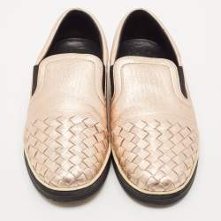 Bottega Veneta Metallic Pink Intrecciato Leather Slip On Sneakers Size 38.5