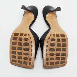 Bottega Veneta Black Leather Stretch Square Toe Slide Sandals Size 40
