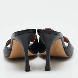 Bottega Veneta Black Leather Stretch Square Toe Slide Sandals Size 40