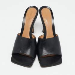 Bottega Veneta Black Leather Stretch Square Toe Slide Sandals Size 40
