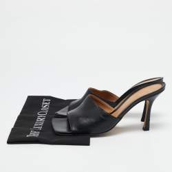 Bottega Veneta Black Leather Stretch Square Toe Slide Sandals Size 40