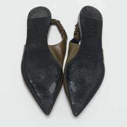 Pre Owned Bottega Veneta Olive Green Leather Slingback Pointed Toe Flat Pumps Size 38