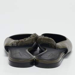 Pre Owned Bottega Veneta Olive Green Leather Slingback Pointed Toe Flat Pumps Size 38