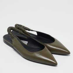 Pre Owned Bottega Veneta Olive Green Leather Slingback Pointed Toe Flat Pumps Size 38
