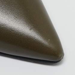 Pre Owned Bottega Veneta Olive Green Leather Slingback Pointed Toe Flat Pumps Size 38