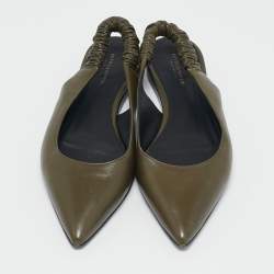 Pre Owned Bottega Veneta Olive Green Leather Slingback Pointed Toe Flat Pumps Size 38