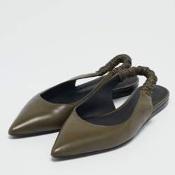 Pre Owned Bottega Veneta Olive Green Leather Slingback Pointed Toe Flat Pumps Size 38