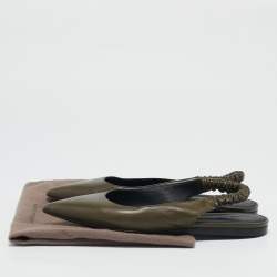 Pre Owned Bottega Veneta Olive Green Leather Slingback Pointed Toe Flat Pumps Size 38
