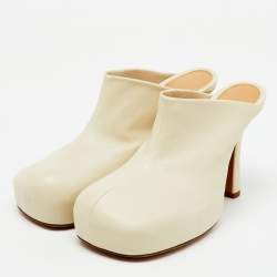 Bottega Veneta Cream Leather Platform BV Bold Mules Size 36