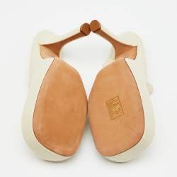 Bottega Veneta Cream Leather Platform BV Bold Mules Size 36