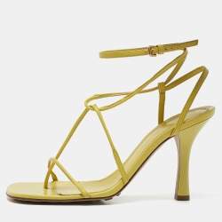 Bottega Veneta Yellow Leather Square Toe Ankle Strap Sandals Size 38