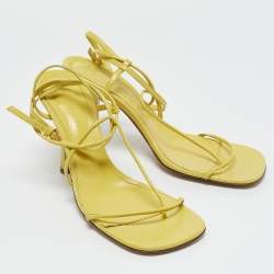 Bottega Veneta Yellow Leather Square Toe Ankle Strap Sandals Size 38