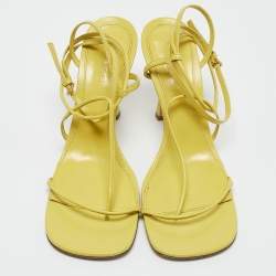 Bottega Veneta Yellow Leather Square Toe Ankle Strap Sandals Size 38