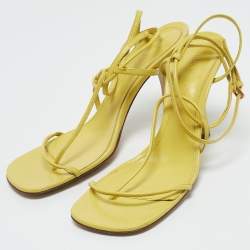 Bottega Veneta Yellow Leather Square Toe Ankle Strap Sandals Size 38