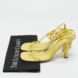 Bottega Veneta Yellow Leather Square Toe Ankle Strap Sandals Size 38