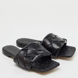 Bottega Veneta Black Intrecciato Leather Lido Flat Slide Sandals Size 39.5