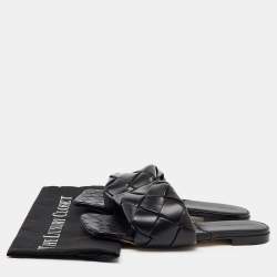 Bottega Veneta Black Intrecciato Leather Lido Flat Slide Sandals Size 39.5