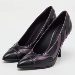 Pre Owned Bottega Veneta Black/Purple Leather Pointed Toe Pumps Size 37.5