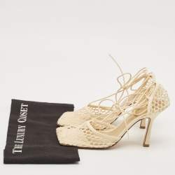 Bottega Veneta Cream Leather and Mesh Stretch Ankle Strap Sandals Size 39