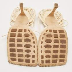 Bottega Veneta Cream Leather and Mesh Stretch Ankle Strap Sandals Size 39