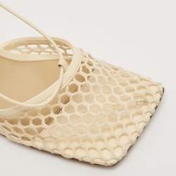 Bottega Veneta Cream Leather and Mesh Stretch Ankle Strap Sandals Size 39