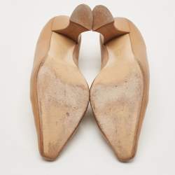 Bottega Veneta Beige Leather Block Heel Pumps Size 40.5