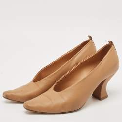 Bottega Veneta Beige Leather Block Heel Pumps Size 40.5