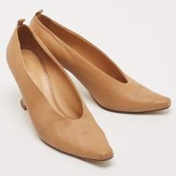 Bottega Veneta Beige Leather Block Heel Pumps Size 40.5
