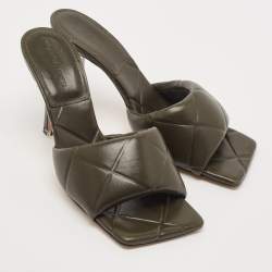 Bottega Veneta Dark Green Leather Lido Slide Sandals Size 41