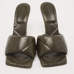 Bottega Veneta Dark Green Leather Lido Slide Sandals Size 41