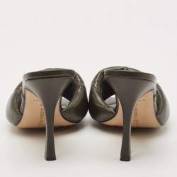Bottega Veneta Dark Green Leather Lido Slide Sandals Size 41