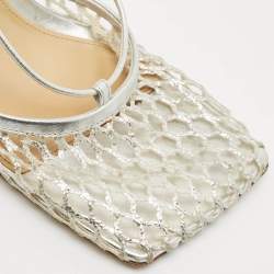 Bottega Veneta Silver Mesh and Leather Stretch Ankle Tie Pumps Size 37