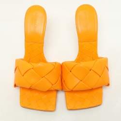 Bottega Veneta Orange Intrecciato Leather Lido Slide Sandals Size 39