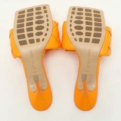 Bottega Veneta Orange Intrecciato Leather Lido Slide Sandals Size 39