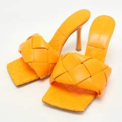 Bottega Veneta Orange Intrecciato Leather Lido Slide Sandals Size 39